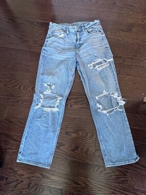 American Eagle Stretch Light Wash Distressed Straight Leg Jeans